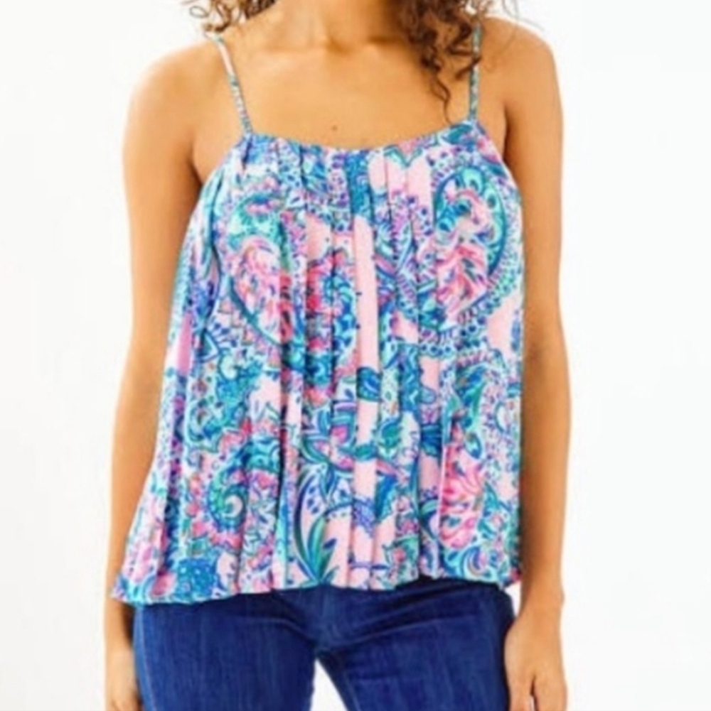 Lilly Pulitzer Rein Top In Pink Tropics Tint Tangerine Dream Size XS
